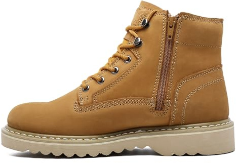 SAFETY LOONG 6 Soft Toe Work Boots for Men Welt Construction, Lightweight Utility Nubuck Leather Shoes, Speed Hooks & Side Zipper, Slip & Water Resistant Mens Ankle Workboots Wheat Size 11