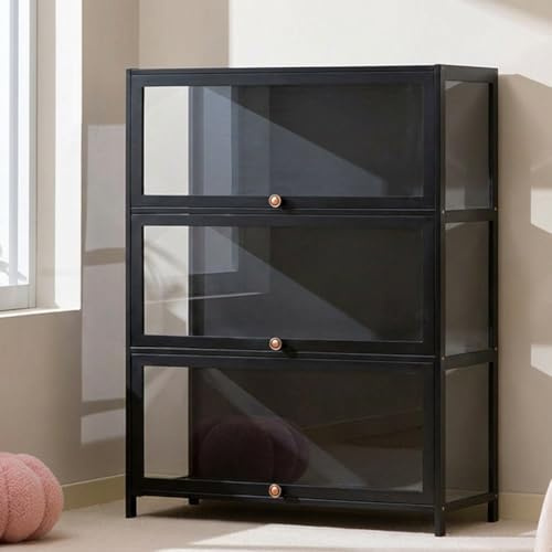 CHZIMADE 3 Shelf Corner Display Cabinet with Clear Door Display Case | Black, 80x33x106cm, Floor Standing, Clear Showcase, Bookcase for Collectibles Trophy Books, Bedroom, Easy to Install