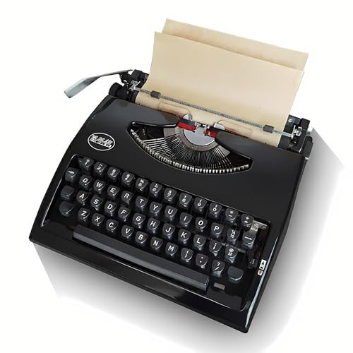 Antik Skrivmaskin Vintage Manuell Mekanisk Bärbar med Färgband och Väska, Engelskt Layout QWERTY Retro Stil för Anteckningar Brev Kreativt Skrivande Författare(Black)