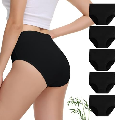 FALARY Bamboo Underwear Women High Waist Pants Knickers Size 14, Black