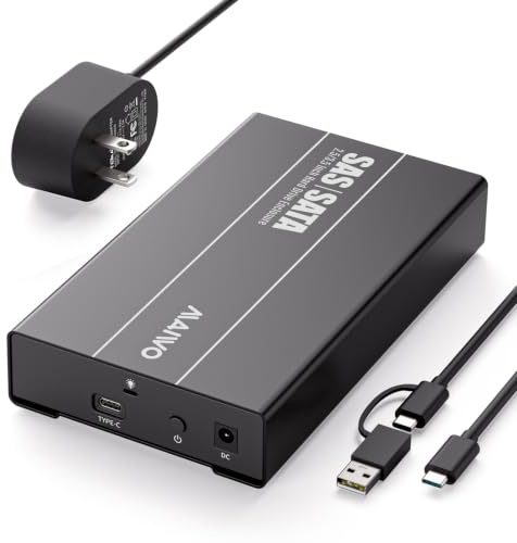 MAIWO SAS SATA Hard Drive Enclosure, SAS to USB C Adapter, External Hard Disk Reader for 2.5 3.5 Inch SSD HDD, 30TB Capacity, 12V 2A Power, Aluminium Case
