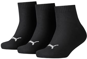 PUMA Unisex barn kvartsstrumpa (3-pack), svart, En Storlek