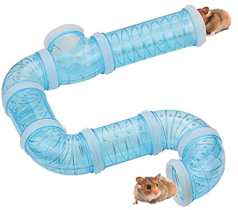 8PCS Hamster Tunnel Tube DIY Assorted Toy Transparent Adventure Pipe Playground Excercise Set for Mouse Syrian Hamster Gerbil Rat (Blue)
