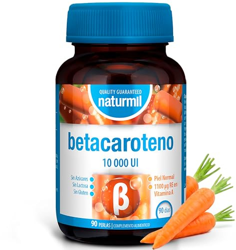 Betacaroteno 10000 UI con Vitamina A y Vitamina E Natural - Contribuye al Mantenimiento de la Piel Normal y la Visión Normal - Rutina de Belleza Diaria - 90 Perlas - Naturmil - DietMed