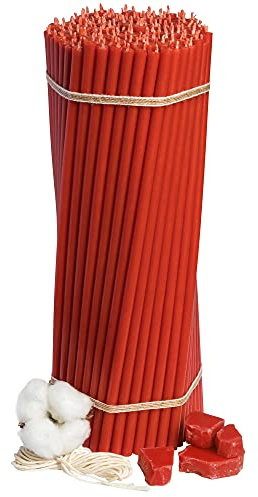 Diveevo Bienenwachs Kerzen Rot - Orthodoxe Kerzen für Gebet Rituale Tischdeko - Ungiftig, Ruß - Tropffrei, Lang, Nachhaltige Produkte, 150 Stück, Höhe 29.5 cm, Brenndauer 150 Min