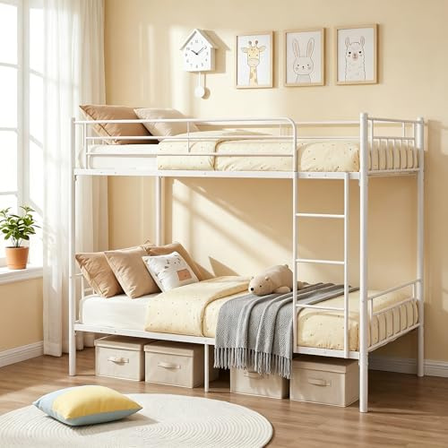 Panana Double Bed Kids Bunk Beds 3FT Single Bed Children Metal Bed Frame With Stairs (White)
