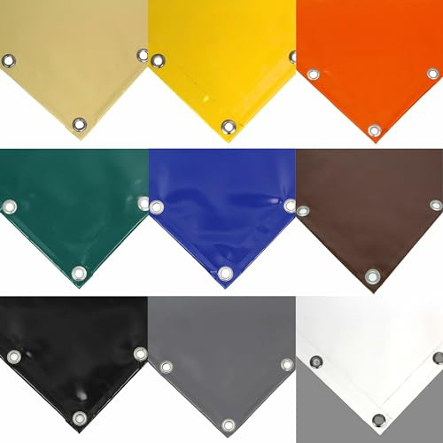 TENDEEVOLUTION Lona Impermeable Exterior PVC 650g/m² con Ojales Cada 50 cm y Borde Reforzado, Lona Plástico Resistente al Viento y Lluvia para Exterior, remolques y pérgolas (4 x 4, Marfil)