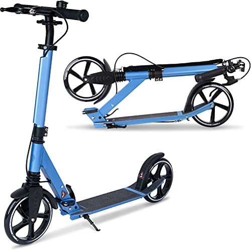 Movino Comfort+ City Scooter | Handbremse | Klappbar und Höhenverstellbar | Aluminium Roller mit Stoßdämpfer Breite Räder Cooles Design XXL-Reifen | Roller für Kinder & Erwachsene Tretroller 4,3 kg