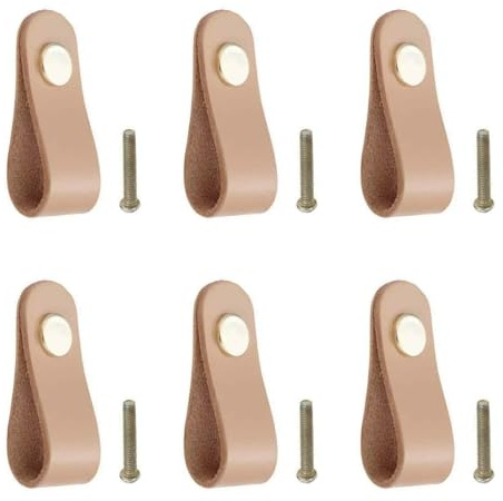 Tiradores Armario Cajones Gabinete Cuero, 6 piezas Perillas de muebles de Piel, muebles de cuero manija de la puerta perillas de la puerta del gabinete cajón lazo tiradores manijas de la puerta B