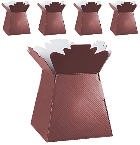 Flower Bouquet Boxes Florist Packaging Gift Craft Box Vase – Holder for Flowers, Bouquets, Plants, Sweets – Decoration for Wedding, Birthday, Anniversary, Floral Arrangement – Pack of 5 – Burgundy