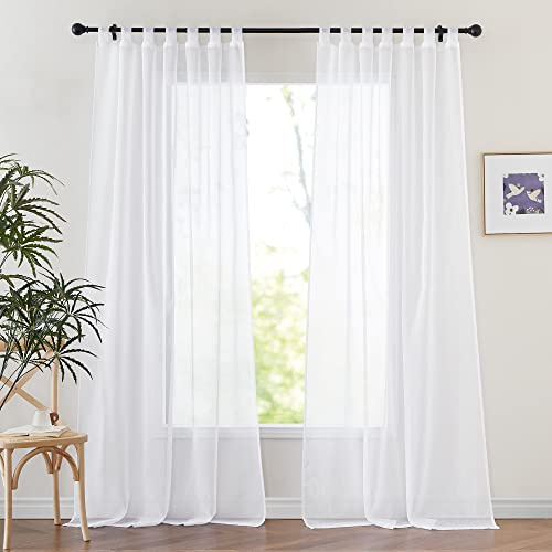 PONY DANCE Tende per Interni con Passanti 140 x 260 CM - Tenda Bianca Trasparente per Camera da Letto Finestre Soggiorno Tende Effetto Lino 2 Pezzi