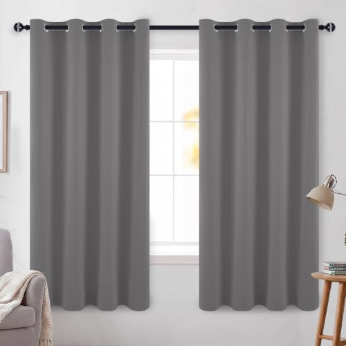 DWCN Blackout Curtains for Bedroom - Thermal Insulated Light Blocking Eyelet Window Curtains for Living Room 55 x 79 inch Length,Grey,2 Panels