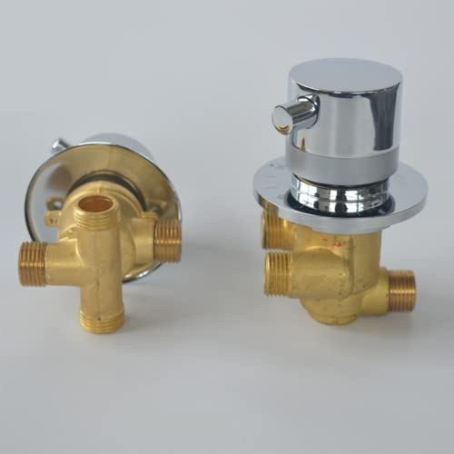 2/3/4 Ways Outlet Brass Mixing Valve Diverter Thermostatic Shower Faucets Temperature Mixer G1/2 Screw Thread Tap, Brass Cartridge, Auto-Thermostat Control Water Mixing Valve (3 way thread split)