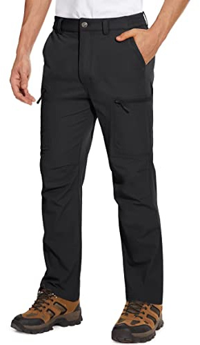 MAGCOMSEN Hiking Pants Men with Zipper Pockets Water Resistant Moisture Wicking Lightweight Work Pants Stretch Black