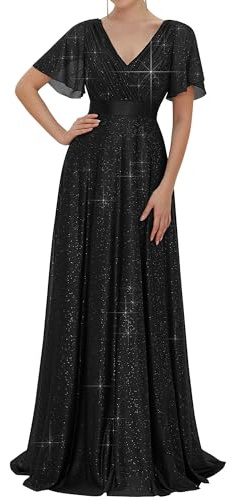 Ever-Pretty Bridesmaid Dresses for Women A Line Deep V-Neck Empire Waist Black 12
