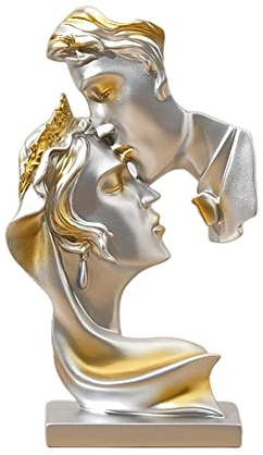 JXCBXJ Couples Kiss Sculpture,Abstract Art Couple Sculpture Home Furnishing Resin Statue Decoration Romantic Statue Used for Home Decoration, Wedding, Gift.Silver.