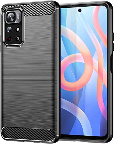Coque pour Xiaomi Poco M4 Pro 5G / Redmi Note 11s 5G Étui de protection Antichoc Silicone Noir Résistant à l'absorption des Chocs Design Fibre de Carbone Housse Élégant Fine [Recharge Sans Fil]