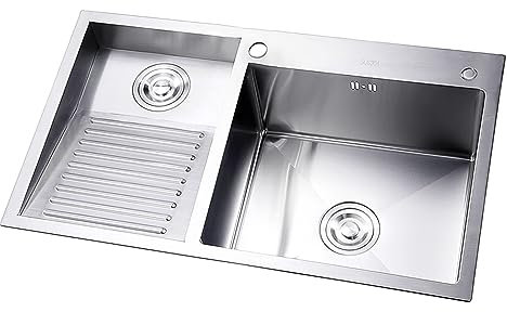 Évier À Linge Robuste, avec Planche À Laver Et Kits De Vidange, Cuve À Linge SUS304, Évier Utilitaire en Acier Inoxydable, Piscine À Encastrer Ou À Encastrer (Color : Left, S : 70cm)