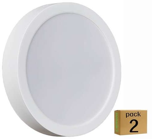 LEDUNI - Pack 2xPlafon LED Redondo Superficie 24w 2400lm 220 * 36Hmm para Cocina, Habitacion, Oficina, Baño (Luz Fria 6000K)