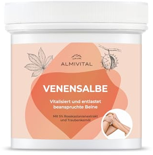 ALMIVITAL Venensalbe mit Rosskastanie & Traubernkernöl | leichte und entspannte Beine den ganzen Tag | Bein- und Venenpflege | 250ml