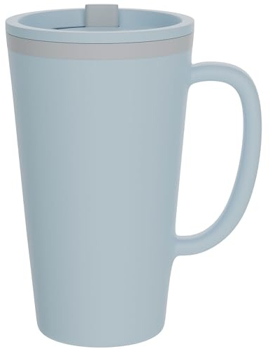 Copco Cone 16oz Insulated Travel Mug with Handle, Double-Wall, Slide-Closure Lid, BPA-Free, Microwave & Dishwasher Safe, Reusable Plastic Travel Coffee Tumbler - Portable Coffee Cup (Light Blue)