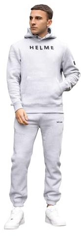 Helme Men's Hoodie and Joggers Set - Comfortable Athletic Sweatshirt and Sweatpants Tracksuit for Casual Wear, Grey Colour, Size- S