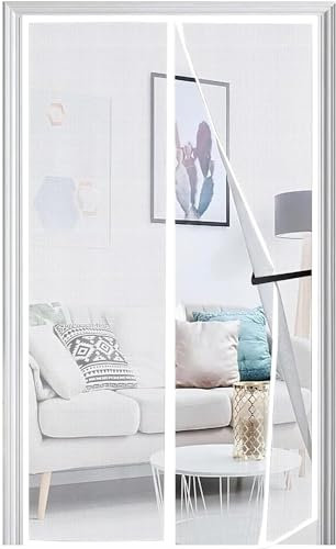 Panngu Moustiquaire Porte 85x195cm, Moustiquaire Porte Fenetre Magnétique Mise à Niveau 2024, Anti Mouches pour Couloirs, Portes, Patio Facile à Installer Le Joint d'étanchéité, Blanc