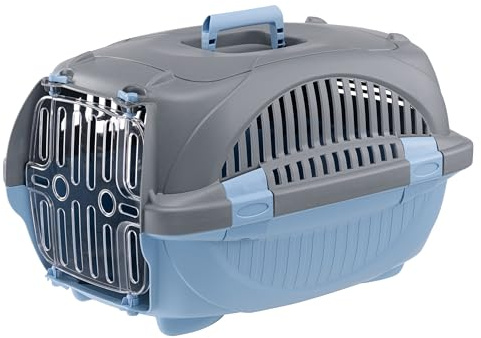 Ferplast Transportín Gato Rider, Transportín Perro Pequeño y Gatos hasta 7 Kg, Puerta Transparente Antigolpes, Ranuras de Ventilación, Transportín Mascotas Rígido, 34 x 50,7 x h 30 cm, Azul
