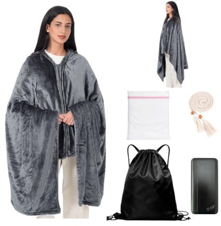 Heating Blanket with Portable 20000mAh 7.4V Power Bank, Large Size for Big Man 180 x 110 cm,3 Heating Levels Shawl Electric Heating Blanket for Outdoors, 11 Quick Heating Zones Blanket