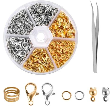 YPYMOD Kettenverschluss, Armband Verschluss mit Gold Silber Karabinerverschluss, Biegeringe und Crimpenden, für Halsketten Armband, Fußkette, DIY