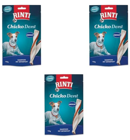 Rinti Extra Chicko Dent Medium Bastoncini da masticare con filetto di anatra | Confezione Tripla | 3 x 150 g | Alimento complementare per cani | Bastoncini da masticare per l'igiene dentale