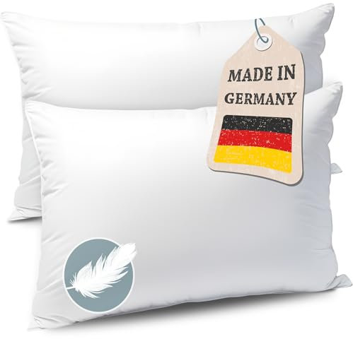 KNERST Kopfkissen Federkissen Made in Germany - Kissen mit 100% Federfüllung - Federkopfkissen mit Bezug aus Baumwolle - Ökotex-Zertifiziert - Füllkissen für erholsamen Schlaf - Kissen 30x50 2er Set