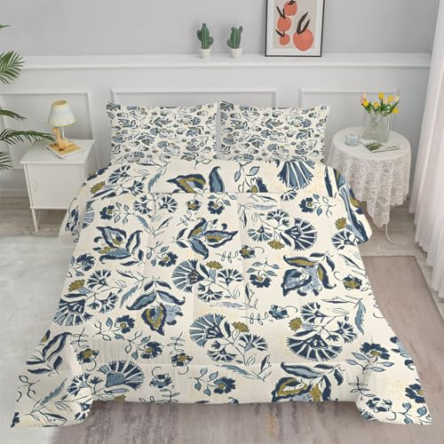 Linfye Bettdecke 155x220 4 Jahreszeiten Blaue Blume Steppdecke 155x220 Vierjahreszeiten Schlafdecke Ganzjahresdecke, Bettdecke Ohne Bezug Bettdecken Wende Waschbar Antiallergisch BC372