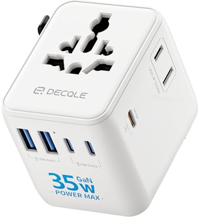 decqle “Pro” Adaptador Enchufe Universal con 3 USB-C(GAN 35W) ＆ 2 USB-A