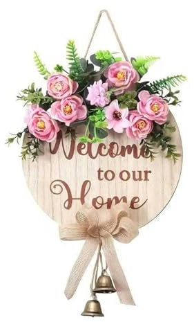 Keebgyy Cartello di benvenuto rustico vintage, 30 cm x 50 cm, tema floreale multicolore, legno, plastica, metallo, montaggio a parete