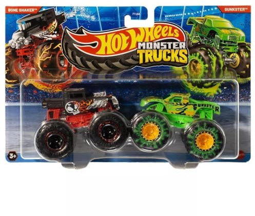 Hot Wheels Monster Trucks 1:64 Strong Dual Cars Bone Shaker Poison Pinto - Gunkster FYJ64-JCC75