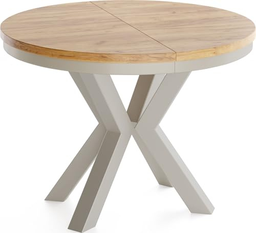 WFL GROUP Runder Ausziehbarer Esstisch im Loft-Stil - Industrieller Tisch mit Grau-Beige Kaschmir Metallbeinen - Platzsparender Tisch für Wohnzimmer - Craft Eiche - 100 bis 180 cm