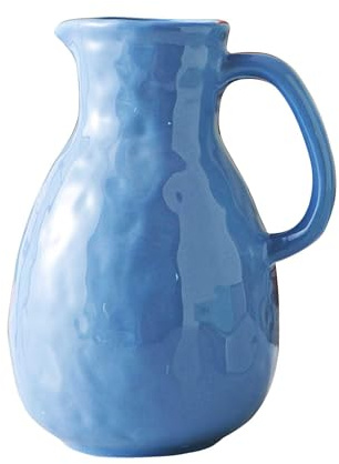Sowlvenco Blue Ceramic Vase with Handle, Pitcher Vases for Modern Farmhouse Home Decor, Small Pottery Flower Jug for Living Room Bedroom Kitchen Office Shelf Decor Centerpiece Table Decoration
