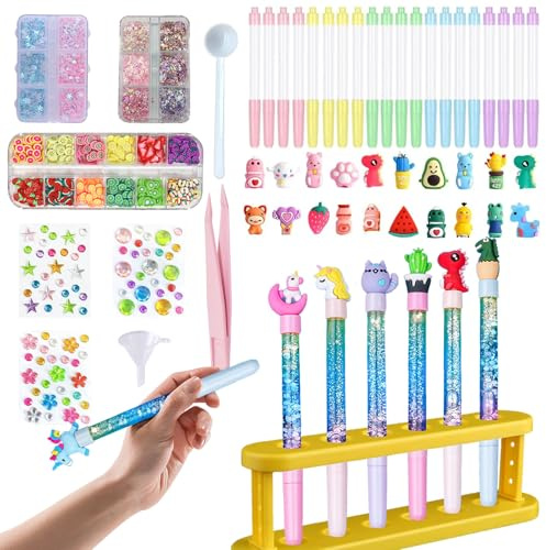 Rliocvhe Fabrique a Stylo 20 Stylos avec 68+ Accessoires,Atelier des Stylos,Kit de Creation Stylo,Activité Manuelle Enfant,Kits de Loisirs Créatifs,Cadeau Anniversaire Fille Garcon 4 5 6 7 8 9 10 ans