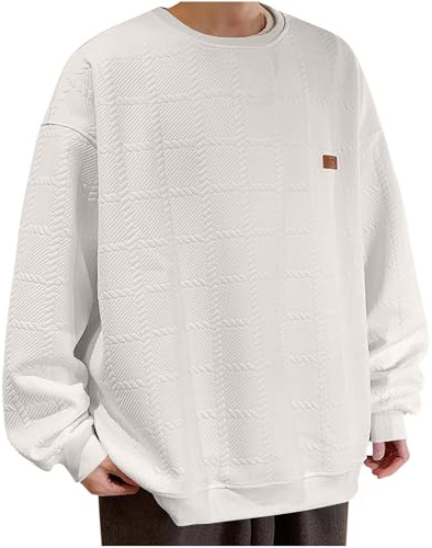 HAOLEI Plus Size Jumpers for Men,Mens Sweatshirts No Hood Vintage Textured Oversized Loose Fit Winter Jumpers Long Sleeve Sweatshirt Comfort Crew Neck Plain Work Gym Sports Pullover Sweat Tops Beige