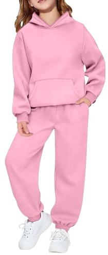 Boys Girls Tracksuit Full Set Kids Toddler Tracksuit Long Sleeve Hooded Sweatshirt and Sweatpants Jogging Set Track Suit Plain Hoodie Joggers Sets Outfits Sweatsuits Pink 3-4 Years