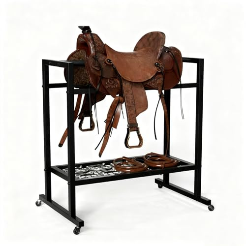 LVLDAWA Soporte Silla Montar, Estante Metálico Resistente para Silla Montar Estilo Western, Carrito Independiente Ruedas para Mantillas, para Guardar Aperos, Mantillas