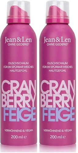 Jean & Len Espuma de ducha Cranberry & Higo, piel suave y sedosa, aroma afrutado, gel a mousse, sin parabenos ni siliconas, vegana, 250 ml (Paquete de 2)