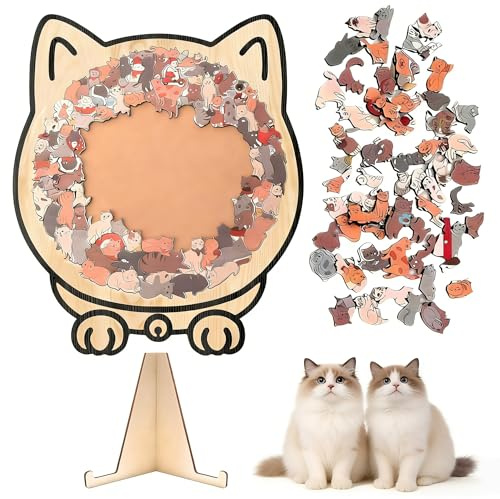 Cat Shaped Puzzle,135 Piece Jigsaw Puzzles for Adults,Colored Cat Shaped Wooden Jigsaw Puzzle,Cute Animal Cats Wood Puzzles, Gift for Cats Lovers Home & Relaxation