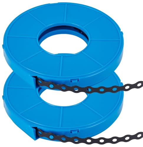 BENECREAT 20M/21.9Yard Reinforced Metal Strapping 2 Roll 12mm/0.5Inch Wide Perforated Support Strap Tool-Free Cut 0.7mm Thick for HVAC Duct Auto Tube and Workshop Pipe Securing, Black