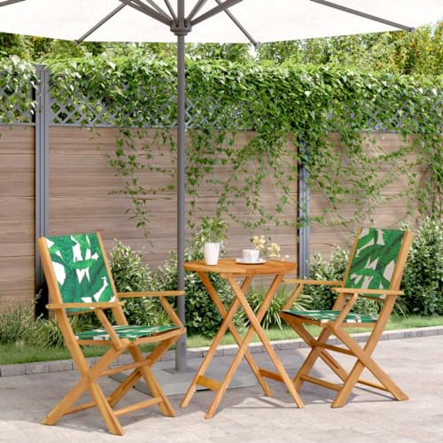 Solivagant Ensemble de Bistro 3 pcs Motif de Feuilles Tissu et Bois Massif,(19.2 KG)
