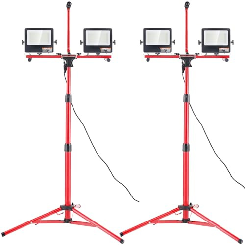 VEVOR LED Work Light with Stand, 2PCS 10000 Lumen Dual-head LED Work Light with 27.6-68.1 Adjustable and Foldable Tripod Stand, IP65 Waterproofed LED Tripod Work Light, with 5000 K Color Temperature