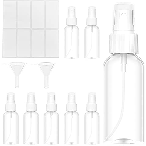 Uootach 8 x 50ml Sprühflaschen Klein, Zerstäuber Sprayflasche mit 8 Etiketten und 2 Trichtern, Tragbar Parfumzerstäuber, Nachfüllbare Flasche für unterwegs, Ideal für Parfüm, Desinfektion, Öle