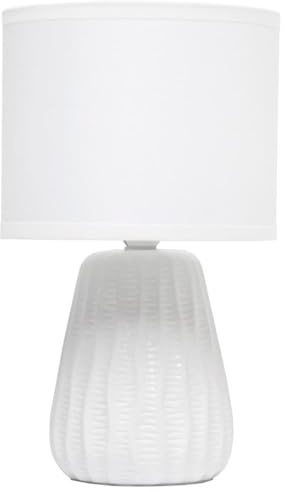Simple Designs LT1138-OFF 11.02 Traditional Mini Modern Ceramic Texture Pastel Accent Bedside Table Desk Lamp w Matching Fabric Shade for Decor,Bedroom, Nightstand, Living Room, Entryway, Off White