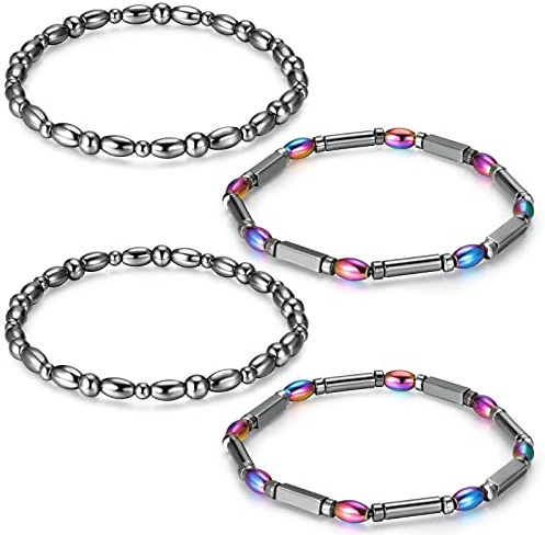 Herdear 4 Bracelets de Cheville Magnétiques en Hématite Bijoux de Pied Énergétiques Chaînes en Hématite, 2 Styles